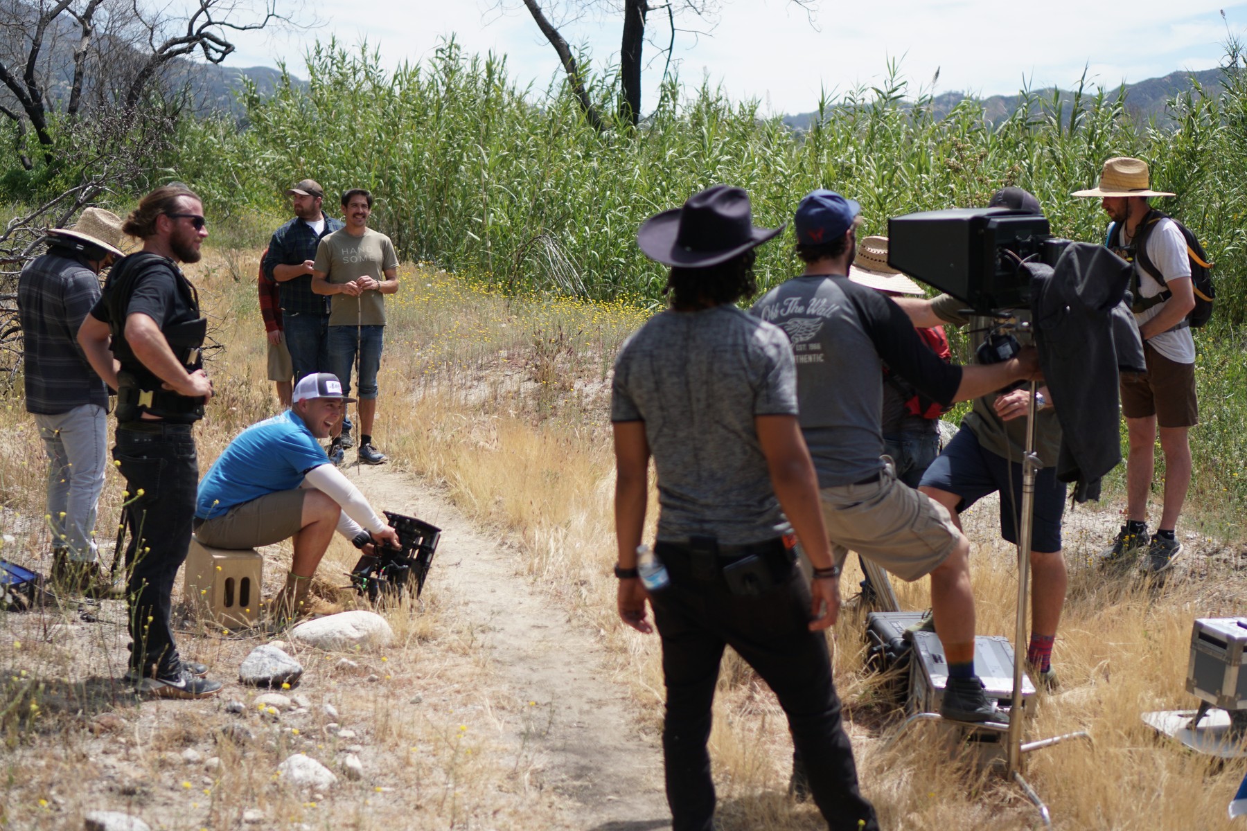 Cast and crew preparing an exterior scene for Preparation Z